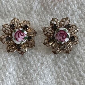 Guilloche Enamel Floral Rose Scatter Pins Brooch